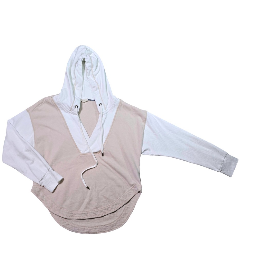 PILCRO Women's Long Sleeve V Neck Pullover Hoodie Beige White Size S - Picture 2 of 13